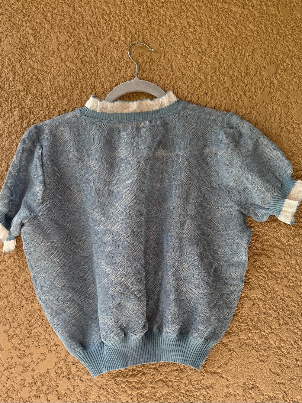Sky Blue Ribbed Knit Short Sleeve Top - Size S